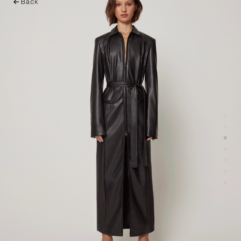 Elegant Black Leather Belted Coat